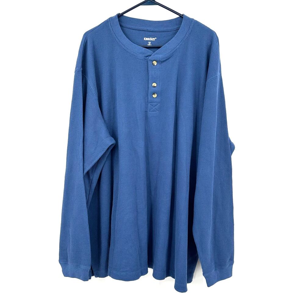 King Size Size 3XL Long Sleeve Waffle Knit Thermal Top‎ Shirt Blue Warm Layer